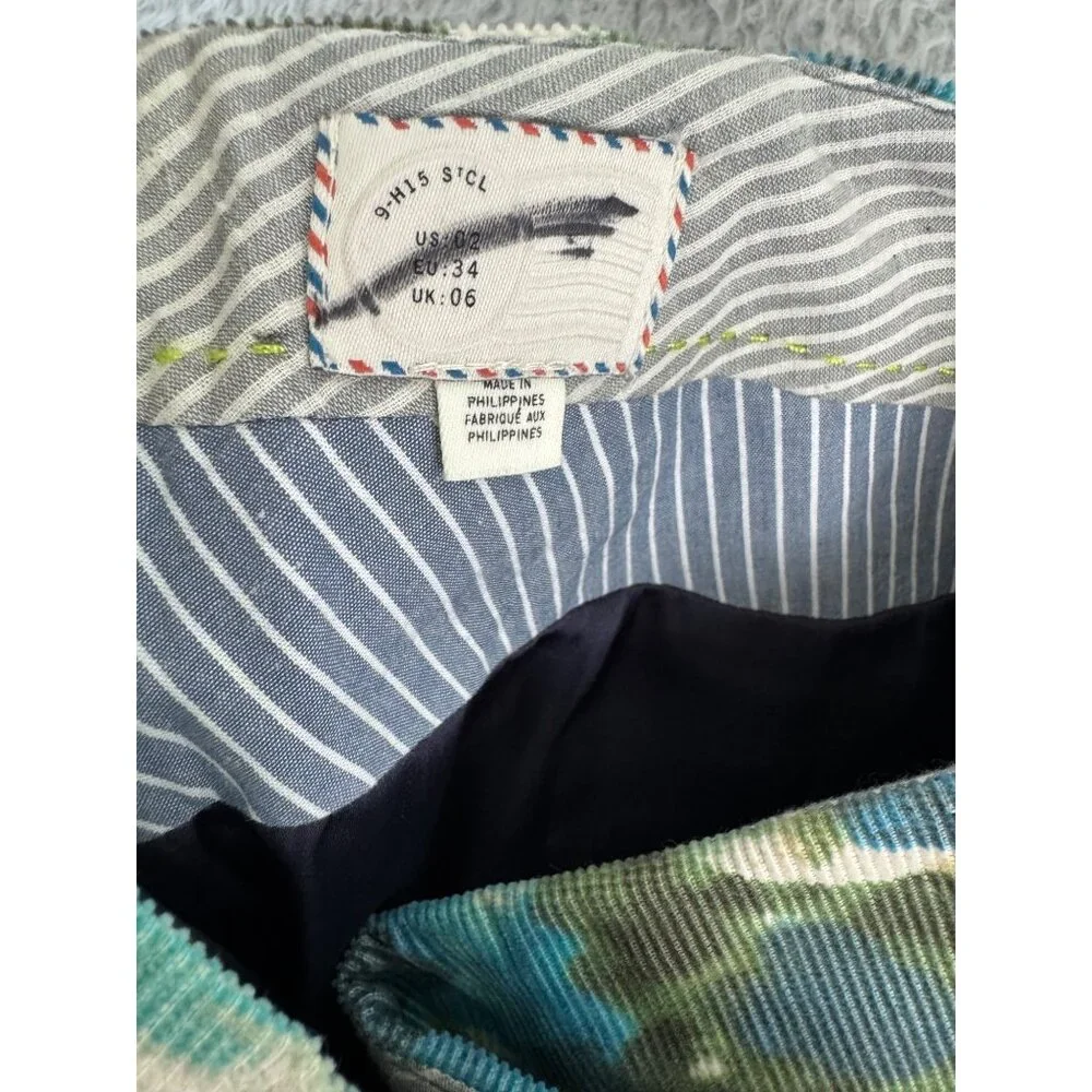 Anthropologie Womens Floral Corduroy Pencil Skirt Size 2 Green & Blue Vtg Style - Picture 5 of 11